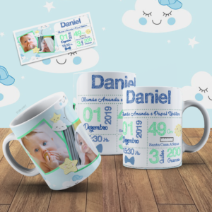 Caneca com foto - Meu nascimento CHUVA DE AMOR (menino/menina)