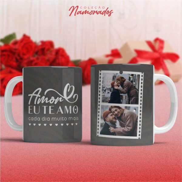 Caneca com foto "Te amo cada dia mais"